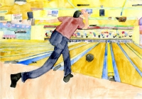 「第９レーンで投げてる男の人」